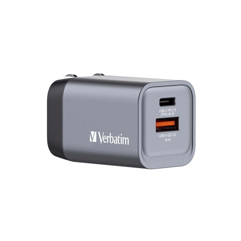 VERBATIM GNC-35 CARGADOR PARED GAN 35W USB-A 3.0 Y USB-C 3.0