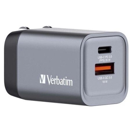 VERBATIM GNC-35 CARGADOR PARED GAN 35W USB-A 3.0 Y USB-C 3.0