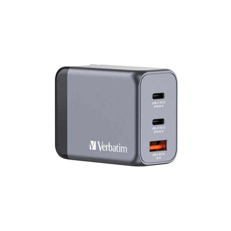 VERBATIM GNC-65 CARGADOR PARED GAN 65W USB-A 3.0 Y 2XUSB-C 3.0