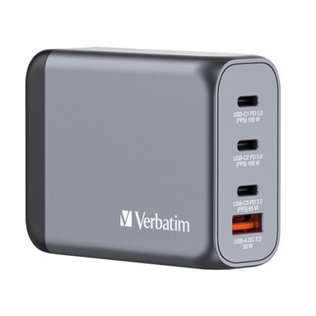 VERBATIM GNC-100 CARGADOR PARED GAN 100W USB-A 3.0 Y 3XUSB-C 3.0