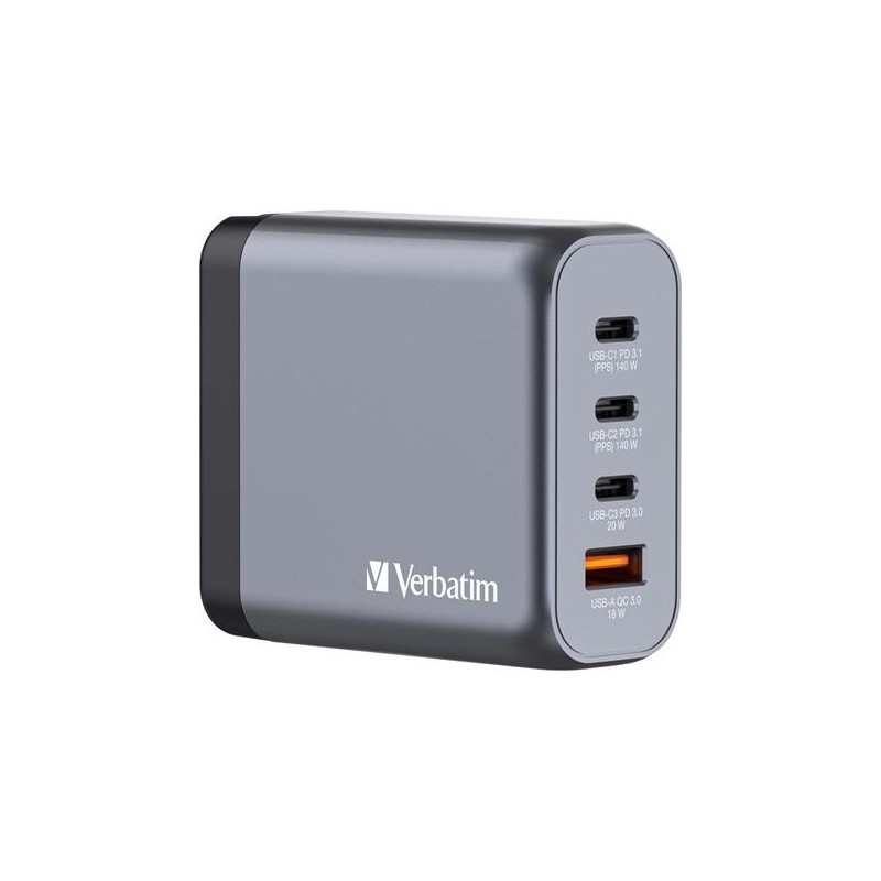 VERBATIM GNC-140 CARGADOR PARED GAN 140W USB-A 3.0 Y 3XUSB-C 3.0