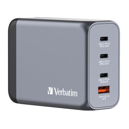 VERBATIM GNC-200 CARGADOR PARED GAN 200W USB-A 3.0 Y 3XUSB-C 3.0