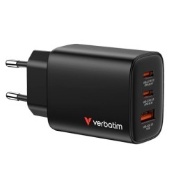 VERBATIM CARGADOR PARED GAN ESSENTIALS 65W 2XUSB-C 3.0 Y 1XUSB-A NEGRO