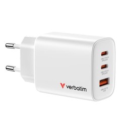 VERBATIM CARGADOR PARED GAN ESSENTIALS 65W 2XUSB-C 3.0 Y 1XUSB-A BLANCO