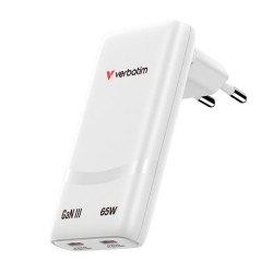 VERBATIM CARGADOR PARED GAN FOLD 'N' GO 65W 2XUSB-C 3.0 BLANCO