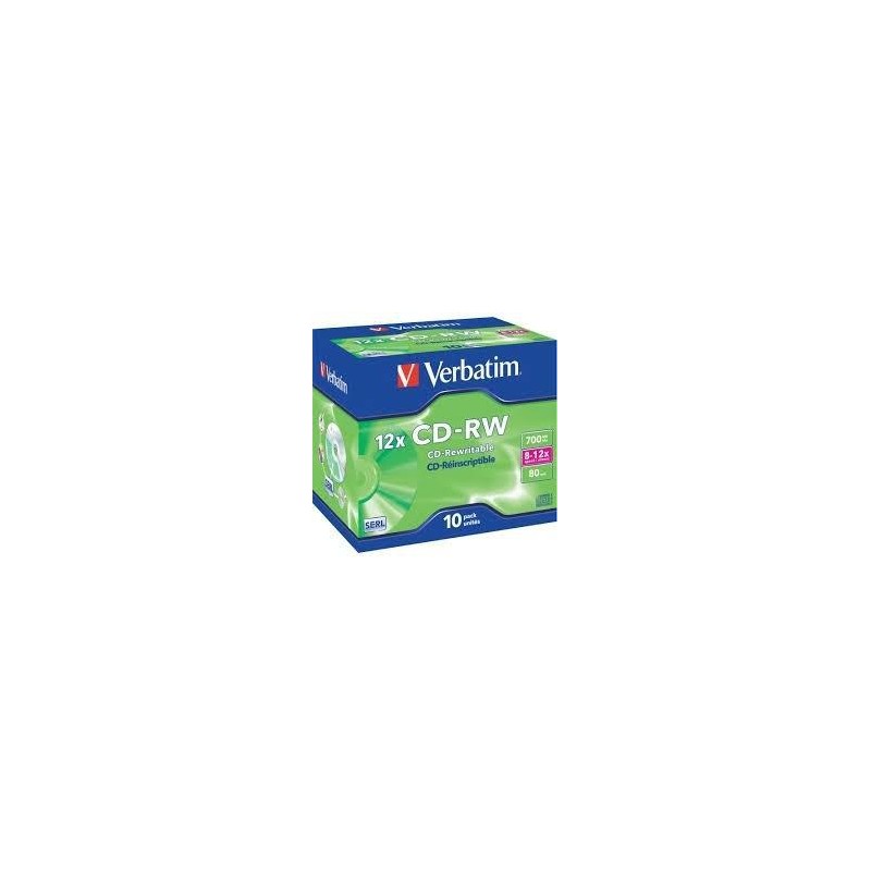 VERBATIM CD-RW, 700MB, 12X, 10 PACK JEWEL CASE, SUPERFICIE SCRATCH RESISTANT (RESISTENTE A LOS ARAÑAZOS)