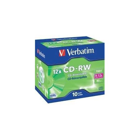 VERBATIM CD-RW, 700MB, 12X, 10 PACK JEWEL CASE, SUPERFICIE SCRATCH RESISTANT (RESISTENTE A LOS ARAÑAZOS)