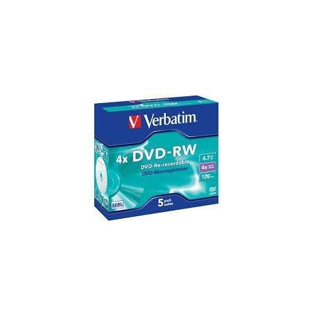 VERBATIM DVD-RW, 4.7GB, 4X, 5 PACK JEWEL CASE, SUPERFICIE MATT SILVER