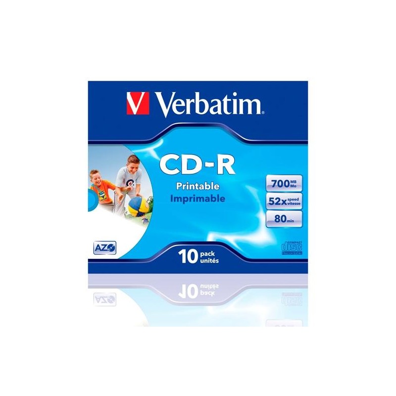 VERBATIM CD-R AZO, 700MB, 52X, 10 PACK JEWEL CASE, SUPERFICIE WIDE INKJET PRINTABLE