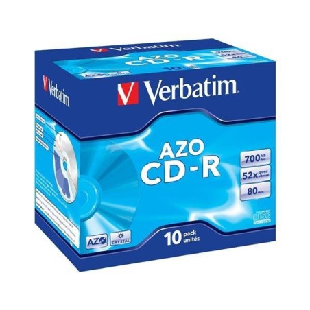 VERBATIM CD-R AZO, 700MB, 52X, 10 PACK JEWEL CASE, SUPERFICIE CRYSTAL