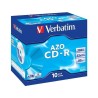 VERBATIM CD-R AZO, 700MB, 52X, 10 PACK JEWEL CASE, SUPERFICIE CRYSTAL