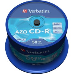 VERBATIM CD-R AZO, 700MB, 52X, 50 PACK SPINDLE, SUPERFICIE CRYSTAL
