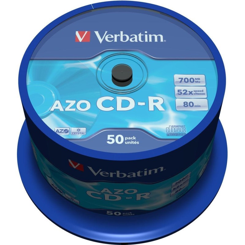 VERBATIM CD-R AZO, 700MB, 52X, 50 PACK SPINDLE, SUPERFICIE CRYSTAL