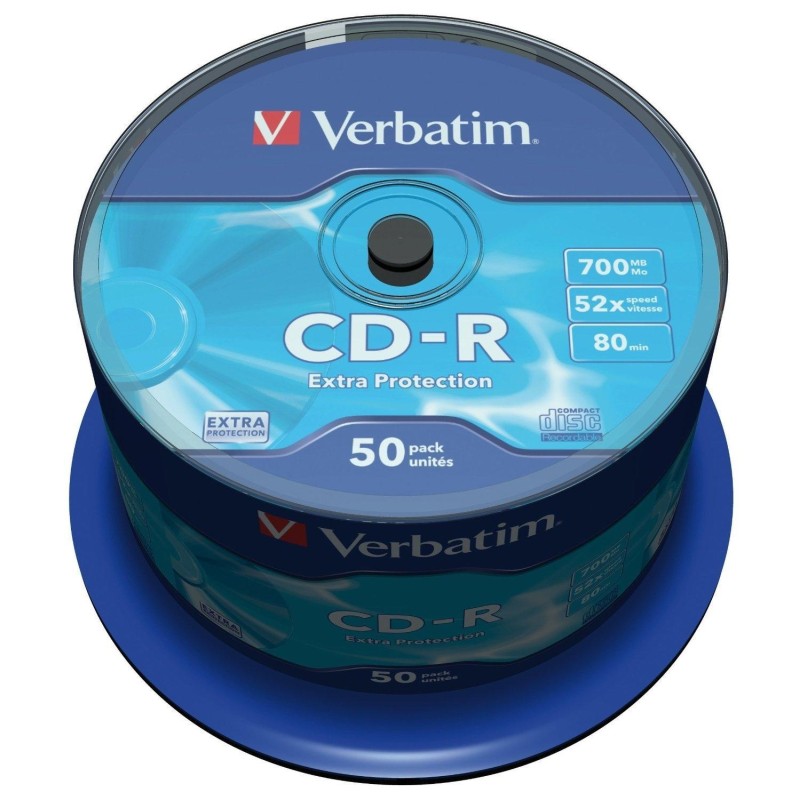 VERBATIM CD-R, 700MB, 52X, 50 PACK SPINDLE, SUPERFICIE EXTRA PROTECTION