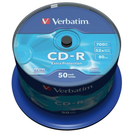 VERBATIM CD-R, 700MB, 52X, 50 PACK SPINDLE, SUPERFICIE EXTRA PROTECTION