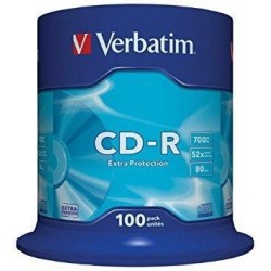 VERBATIM CD-R, 700MB, 52X, 100 PACK SPINDLE, SUPERFICIE EXTRA PROTECTION