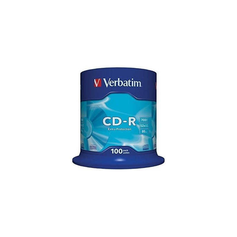 VERBATIM CD-R, 700MB, 52X, 100 PACK SPINDLE, SUPERFICIE EXTRA PROTECTION