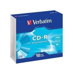 VERBATIM CD-R, 700MB, 52X, 10 PACK SLIM CASE, SUPERFICIE EXTRA PROTECTION