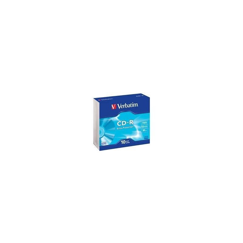 VERBATIM CD-R, 700MB, 52X, 10 PACK SLIM CASE, SUPERFICIE EXTRA PROTECTION