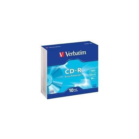 VERBATIM CD-R, 700MB, 52X, 10 PACK SLIM CASE, SUPERFICIE EXTRA PROTECTION