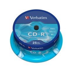 VERBATIM CD-R, 700MB, 52X, 25 PACK SPINDLE, SUPERFICIE EXTRA PROTECTION