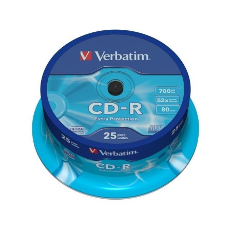 VERBATIM CD-R, 700MB, 52X, 25 PACK SPINDLE, SUPERFICIE EXTRA PROTECTION