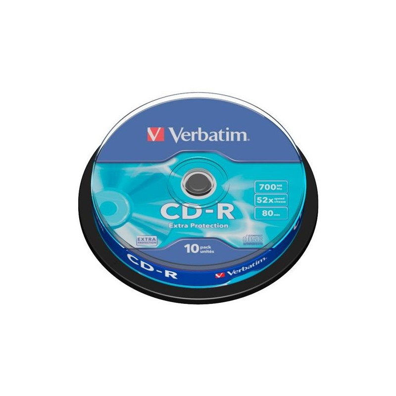 VERBATIM CD-R, 700MB, 52X, 10 PACK SPINDLE, SUPERFICIE EXTRA PROTECTION
