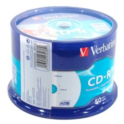 VERBATIM CD-R AZO, 700MB, 52X, 50 PACK SPINDLE, SUPERFICIE WIDE INKJET PRINTABLE (23 118MM)
