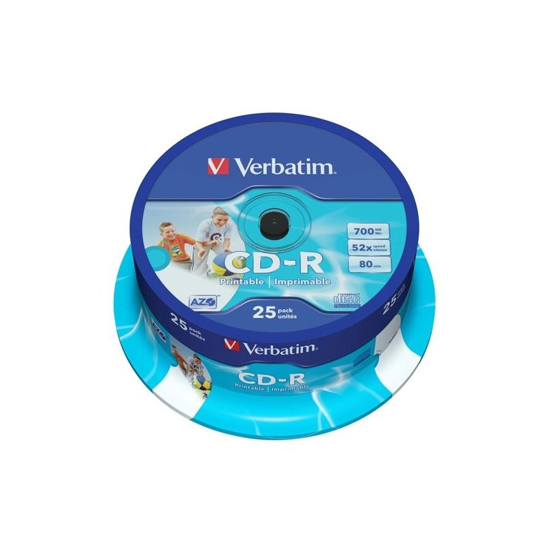VERBATIM CD-R AZO, 700MB, 52X, 25 PACK SPINDLE, SUPERFICIE WIDE INKJET PRINTABLE (23 118MM)
