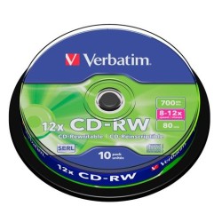 VERBATIM CD-RW, 700MB, 12X, 10 PACK SPINDLE, SUPERFICIE SCRATCH RESISTANT REGRABABLE