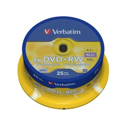 VERBATIM DVD+RW, 4.7GB, 4X, 25 PACK SPINDLE, SUPERFICIE MATT SILVER REGRABABLE