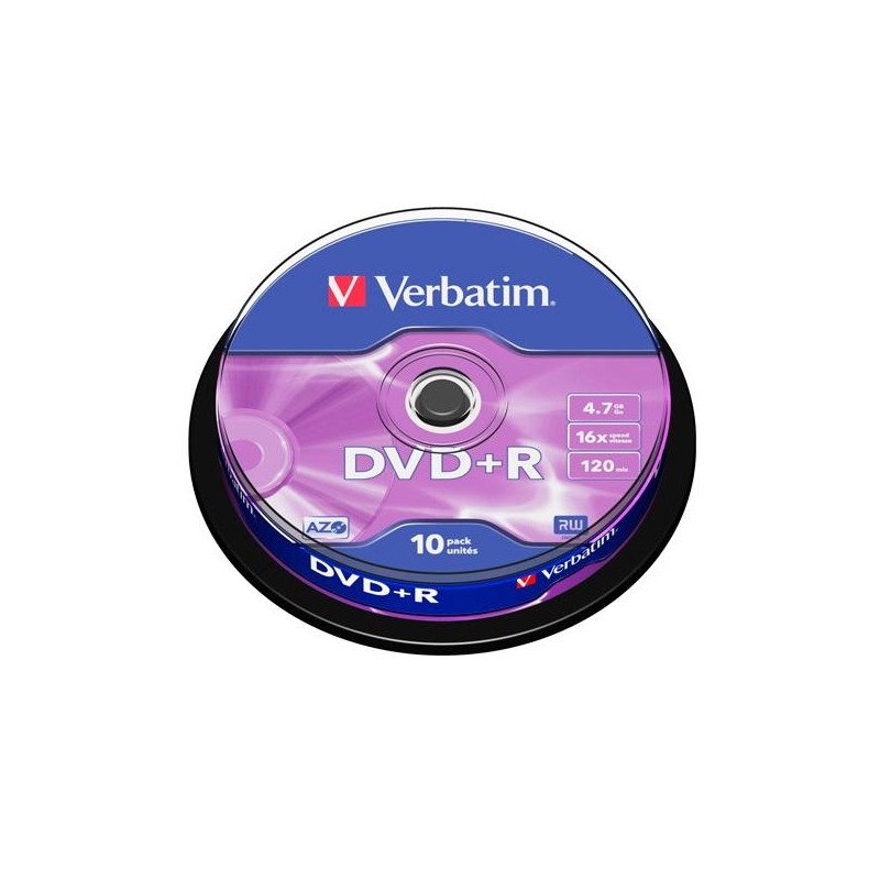 VERBATIM DVD+R, 4.7GB, 16X, 10 PACK SPINDLE, SUPERFICIE MATT SILVER