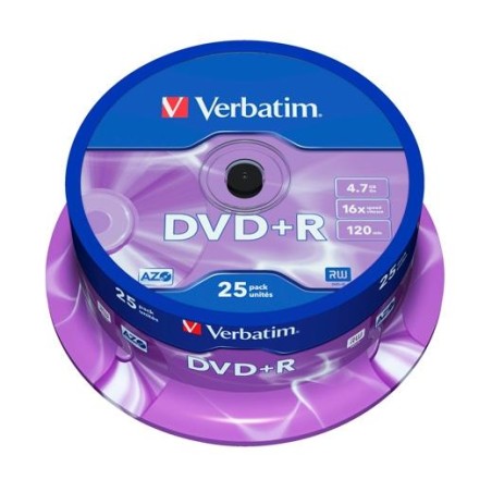 VERBATIM DVD+R, 4.7GB, 16X, 25 PACK SPINDLE, SUPERFICIE MATT SILVER