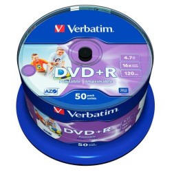 VERBATIM DVD+R AZO 4.7GB 16X WIDE PRINTABLE SURFACE NO-ID, PACK 50 UNITS