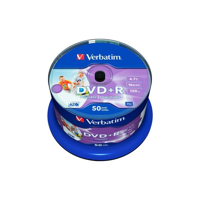 VERBATIM DVD+R AZO 4.7GB 16X WIDE PRINTABLE SURFACE NO-ID, PACK 50 UNITS