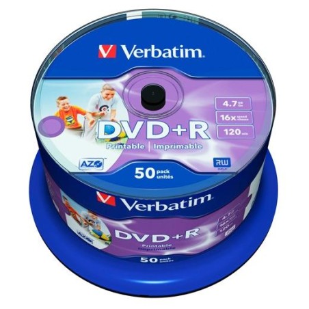 VERBATIM DVD+R AZO 4.7GB 16X WIDE PRINTABLE SURFACE NO-ID, PACK 50 UNITS