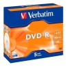 VERBATIM DVD-R, 4.7GB, 16X, 5 PACK BRANDED JEWEL CASE, SUPERFICIE MATT SILVE