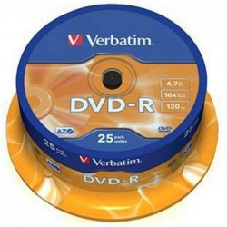 VERBATIM DVD-R, 4.7GB, 16X, 25 PACK SPINDLE, SUPERFICIE MATT SILVER