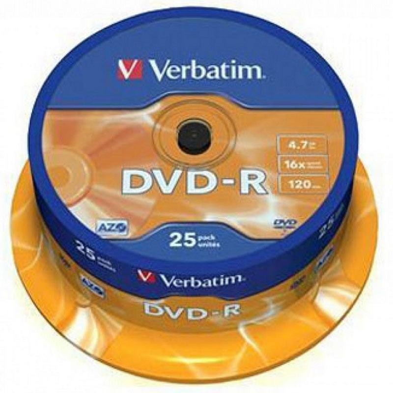 VERBATIM DVD-R, 4.7GB, 16X, 25 PACK SPINDLE, SUPERFICIE MATT SILVER