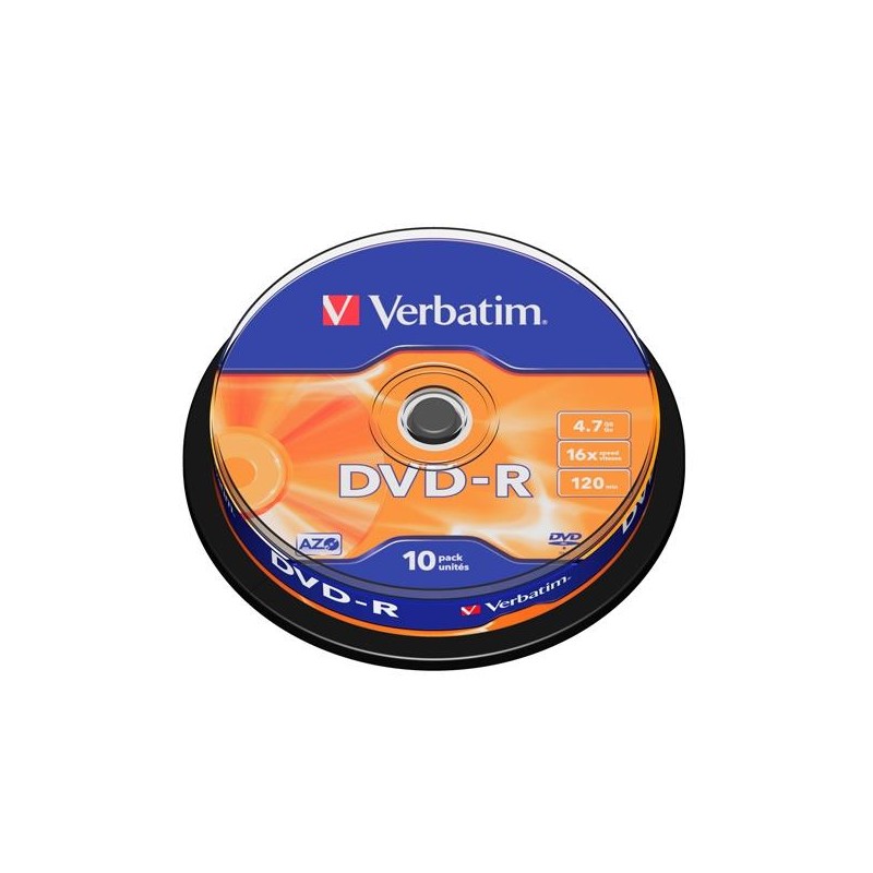 VERBATIM DVD-R, 4.7GB, 16X, 10 PACK SPINDLE, SUPERFICIE MATT SILVER