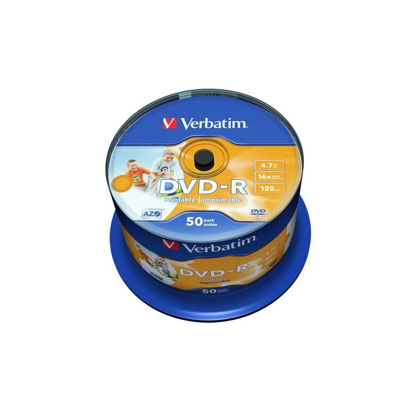 VERBATIM DVD-R, 4.7GB, 16X, 50 PACK SPINDLE, SUPERFICIE WIDE INKJET PRINTABLE (21 -118MM)