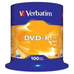 VERBATIM DVD-R, 4.7GB, 16X, 100 PACK SPINDLE, SUPERFICIE MATT SILVER