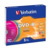 VERBATIM DVD-R COLOUR, 4.7GB, 16X, 5 PACK SLIM CASE, SUPERFICIE 5 COLORES
