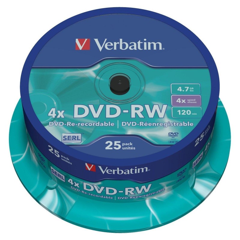 VERBATIM DVD-RW, 4.7GB, 4X, 25 PACK SPINDLE, SUPERFICIE MATT SILVER REGRABABLE