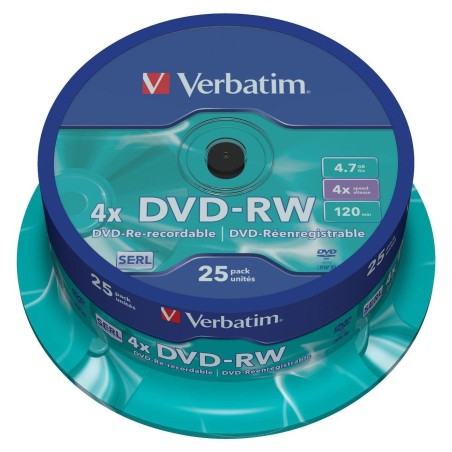 VERBATIM DVD-RW, 4.7GB, 4X, 25 PACK SPINDLE, SUPERFICIE MATT SILVER REGRABABLE