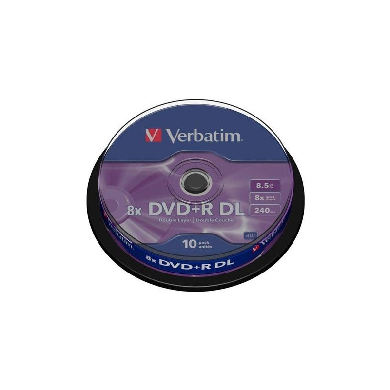 VERBATIM DVD+R DOBLE CAPA, 8.5GB, 8X, 10 PACK SPINDLE, SUPERFICIE MATT SILVER