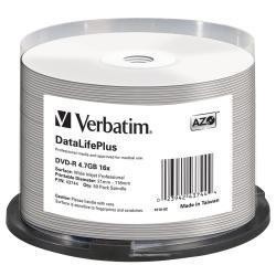 VERBATIM DVD-R, 4,7GB, 16X, 50 PACK SPINDLE, DATALIFE PLUS WIDE INKJET PRINTABLE PROFESSIONAL