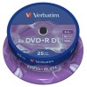 VERBATIM DVD+R DOBLE CAPA, 8.5GB, 8X, 25 PACK SPINDLE, SUPERFICIE MATT SILVER