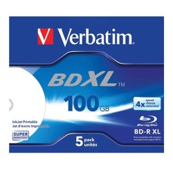 VERBATIM BD-R XL BLU-RAY 100GB 4X SPEED DATALIFE WHITE INKJET PRINTABLE - 5 EN CAJA JEWEL