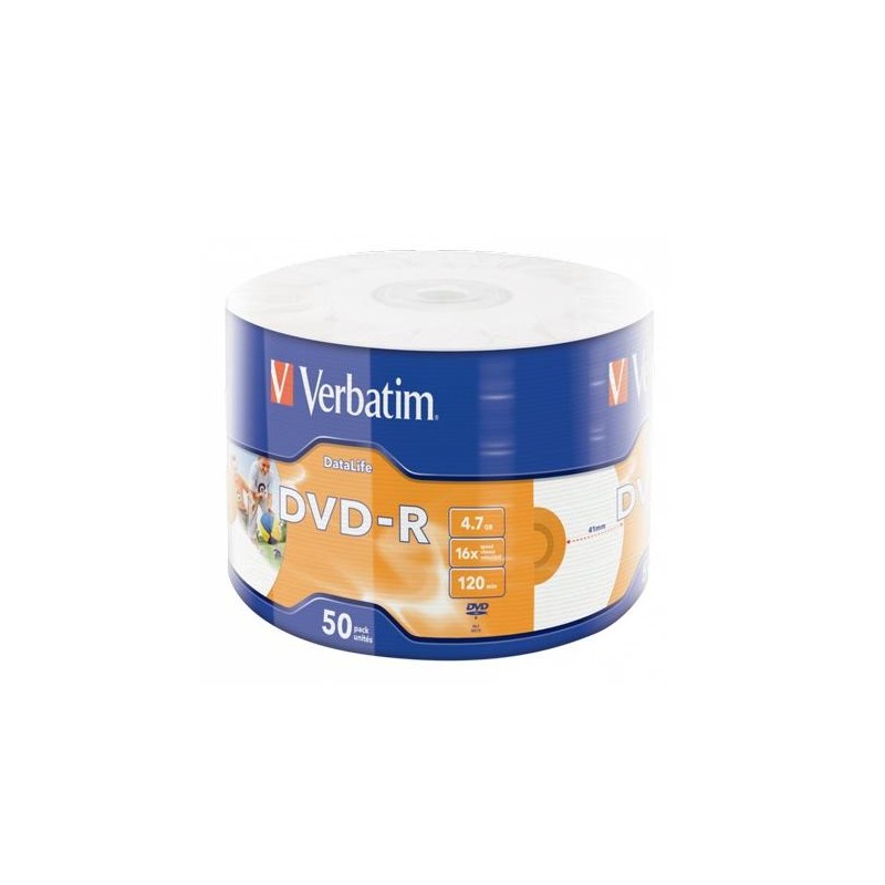 VERBATIM DVD-R, 4,7GB, 16X, 50 PACK SPINDLE, DATALIFE PLUS WIDE INKJET PRINTABLE PROFESSIONAL